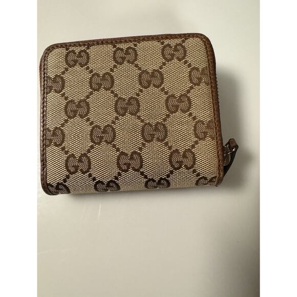 New Gucci Beige Brown Signature GG Small Bifold Zipper Women Wallet 346056 - Picture 3 of 14